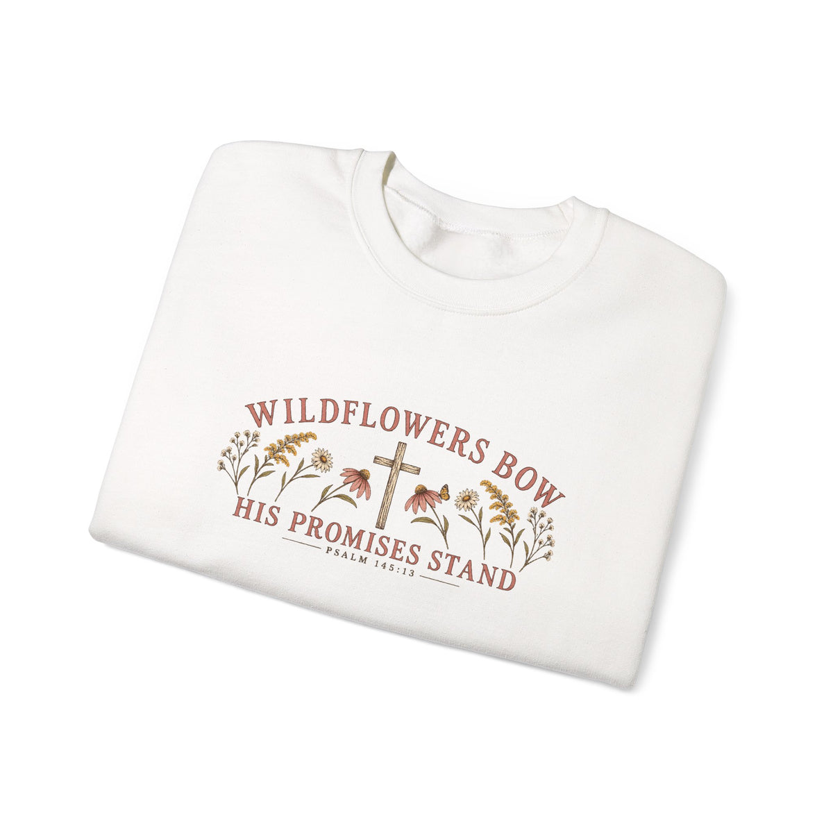 Wildflowers Bow Crewneck Sweatshirt — "His Promises Stand" Christian Floral Pullover