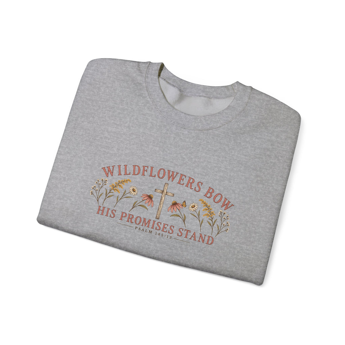 Wildflowers Bow Crewneck Sweatshirt — "His Promises Stand" Christian Floral Pullover