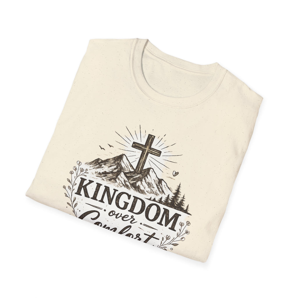 Kingdom Over Comfort Christian T-Shirt – Faith Cross Mountain Graphic