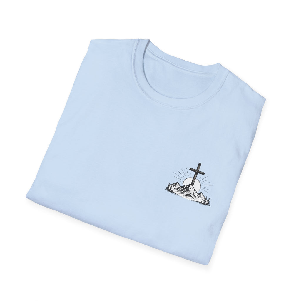 Christian Mountain Cross T-Shirt — Faith & Adventure Minimalist Design