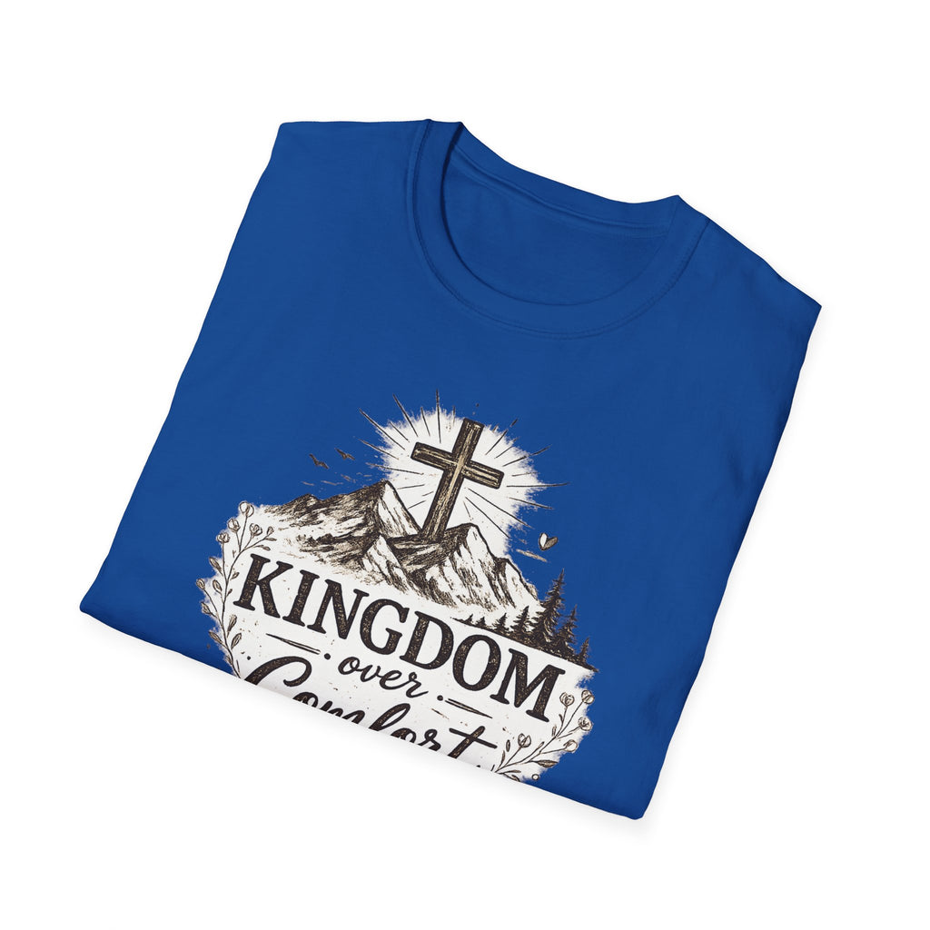 Kingdom Over Comfort Christian T-Shirt – Faith Cross Mountain Graphic