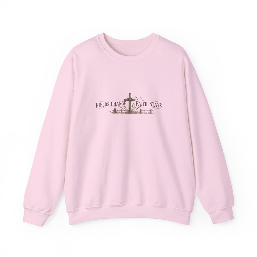 Faith Keepsakes Crewneck Sweatshirt — "Fields Change, Faith Stays" Christian Pullover