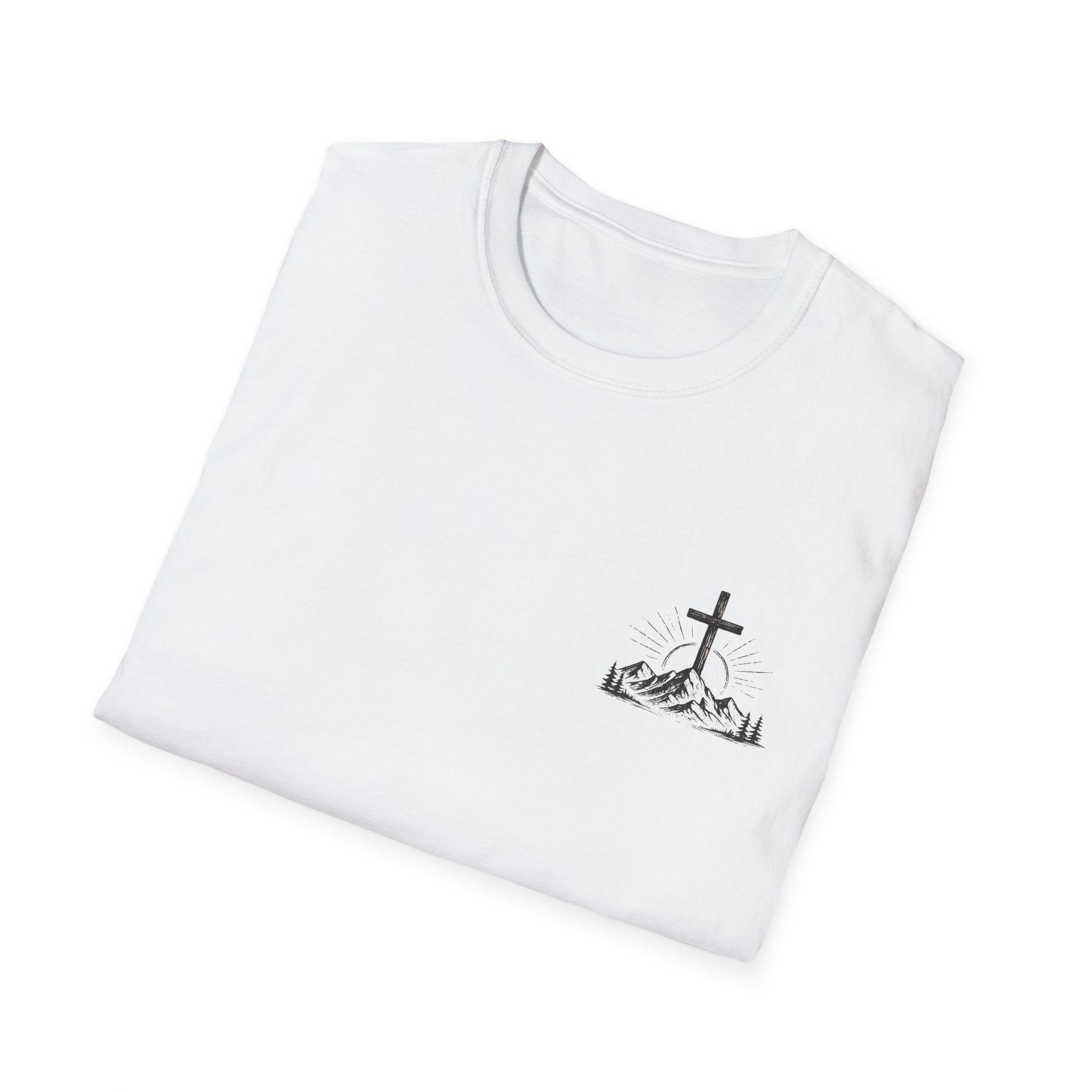 Christian Mountain Cross T-Shirt — Faith & Adventure Minimalist Design