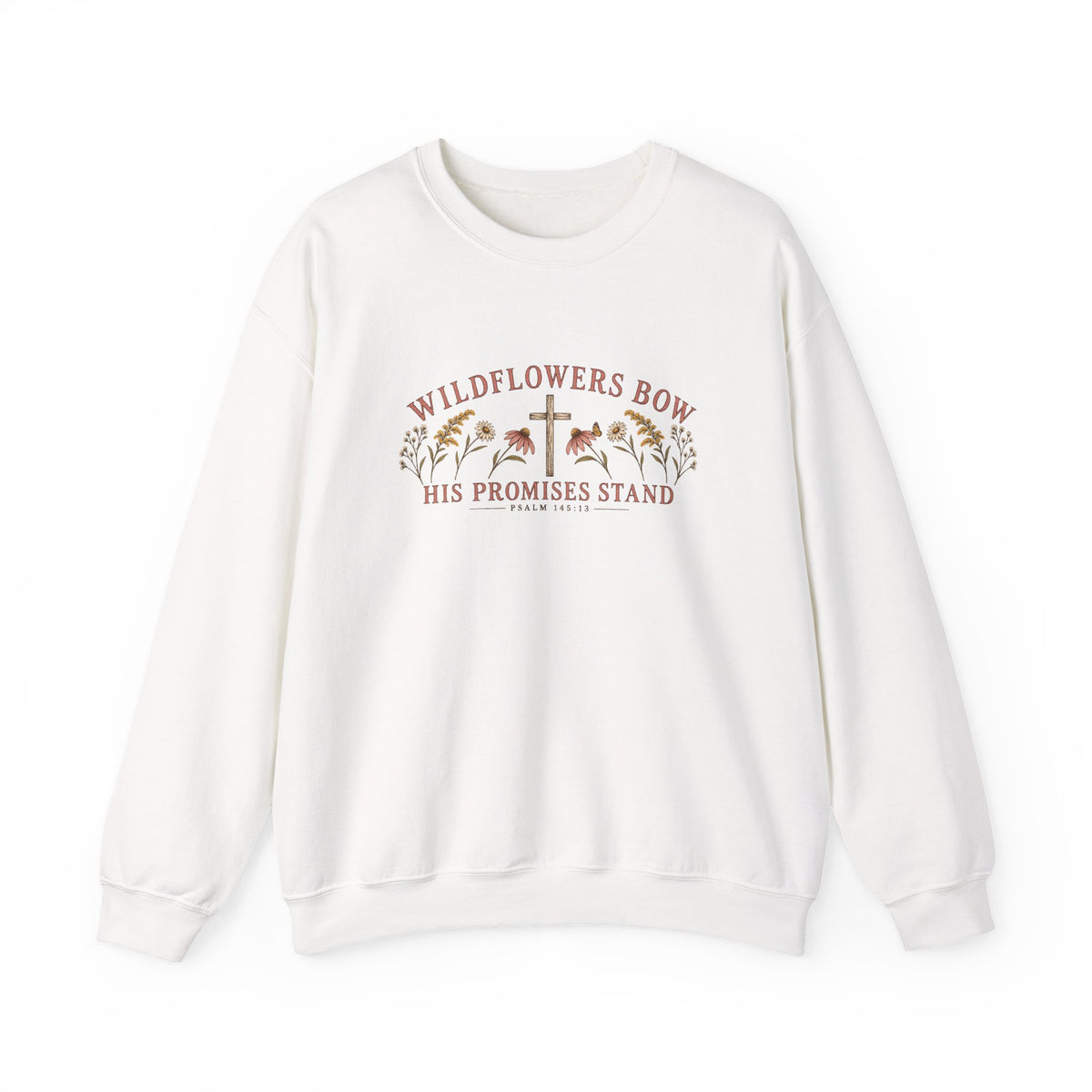 Wildflowers Bow Crewneck Sweatshirt — "His Promises Stand" Christian Floral Pullover