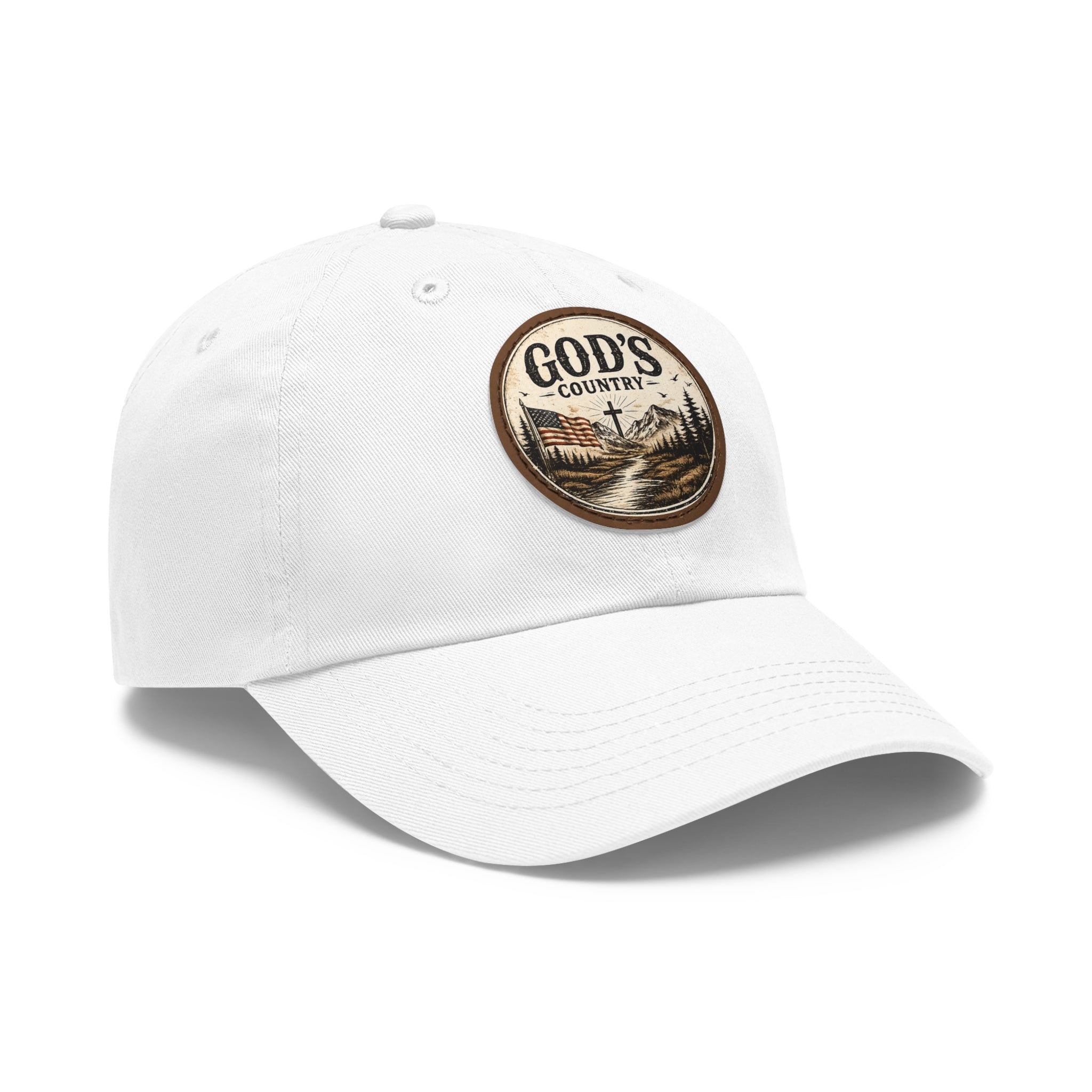God's Country Leather Patch Dad Hat — Rustic Christian Outdoor Cap