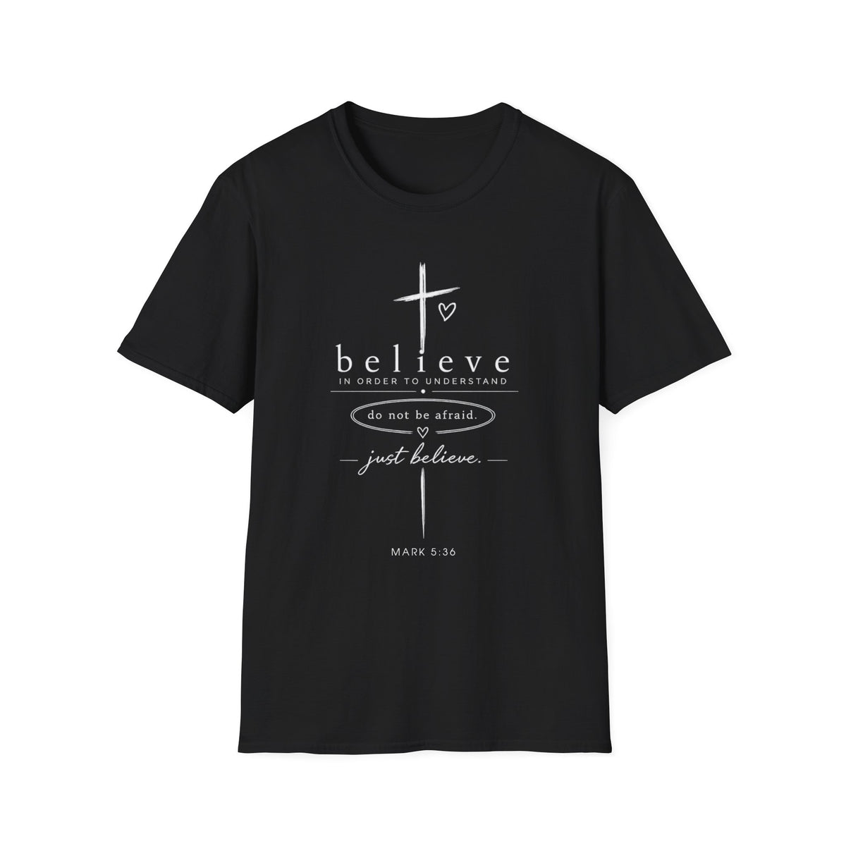 Believe Cross T-Shirt — Inspirational Christian Faith Tee ("believe")