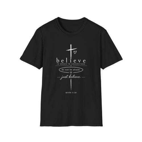 Believe Cross T-Shirt — Inspirational Christian Faith Tee ("believe")
