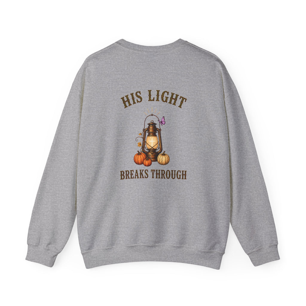 Walk in His Light Crewneck Sweatshirt — Christian Lantern & Pumpkin Faith Pullover