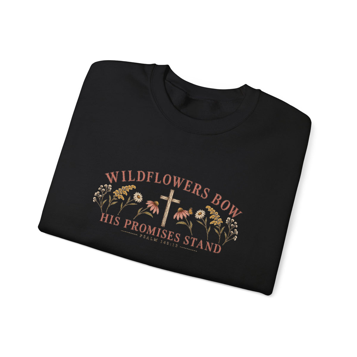 Wildflowers Bow Crewneck Sweatshirt — "His Promises Stand" Christian Floral Pullover