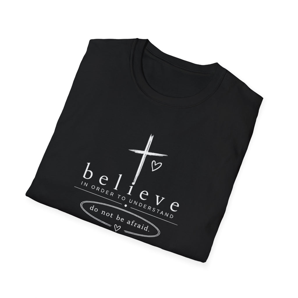 Believe Cross T-Shirt — Inspirational Christian Faith Tee ("believe")
