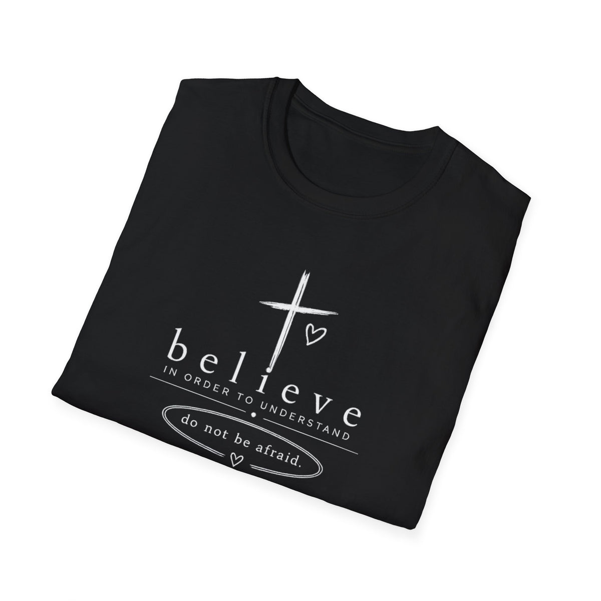 Believe Cross T-Shirt — Inspirational Christian Faith Tee ("believe")