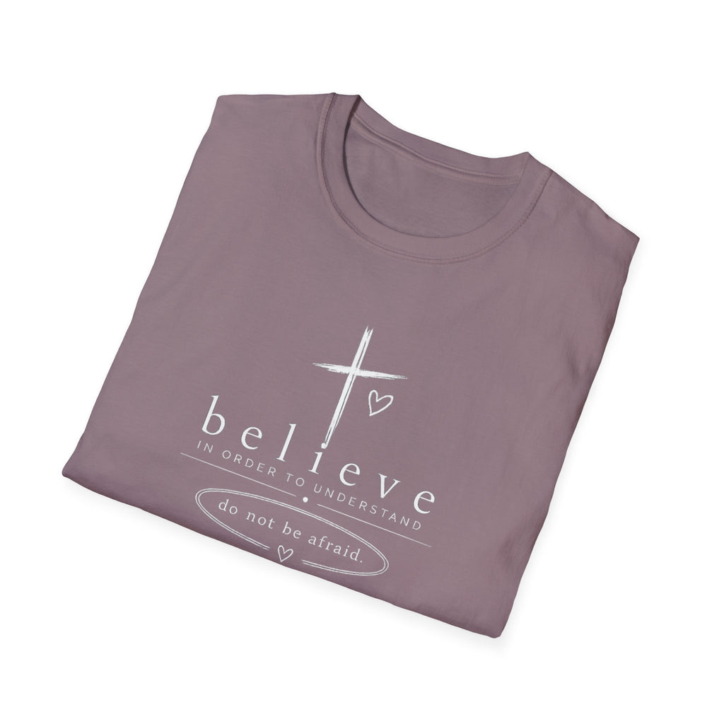 Believe Cross T-Shirt — Inspirational Christian Faith Tee ("believe")