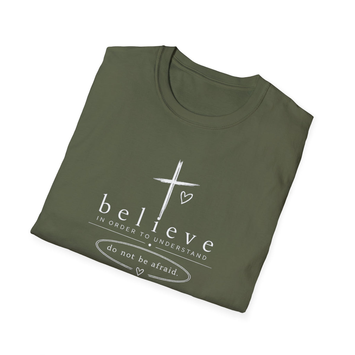 Believe Cross T-Shirt — Inspirational Christian Faith Tee ("believe")