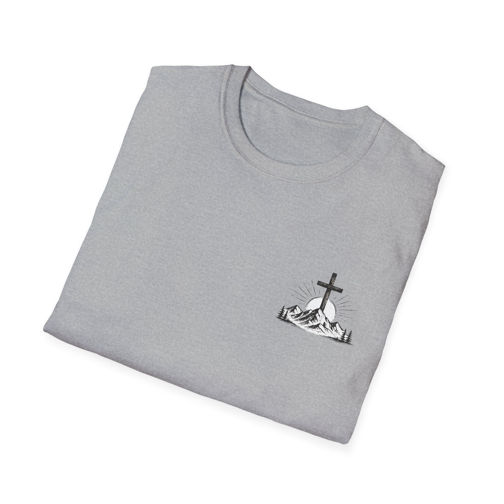 Christian Mountain Cross T-Shirt — Faith & Adventure Minimalist Design