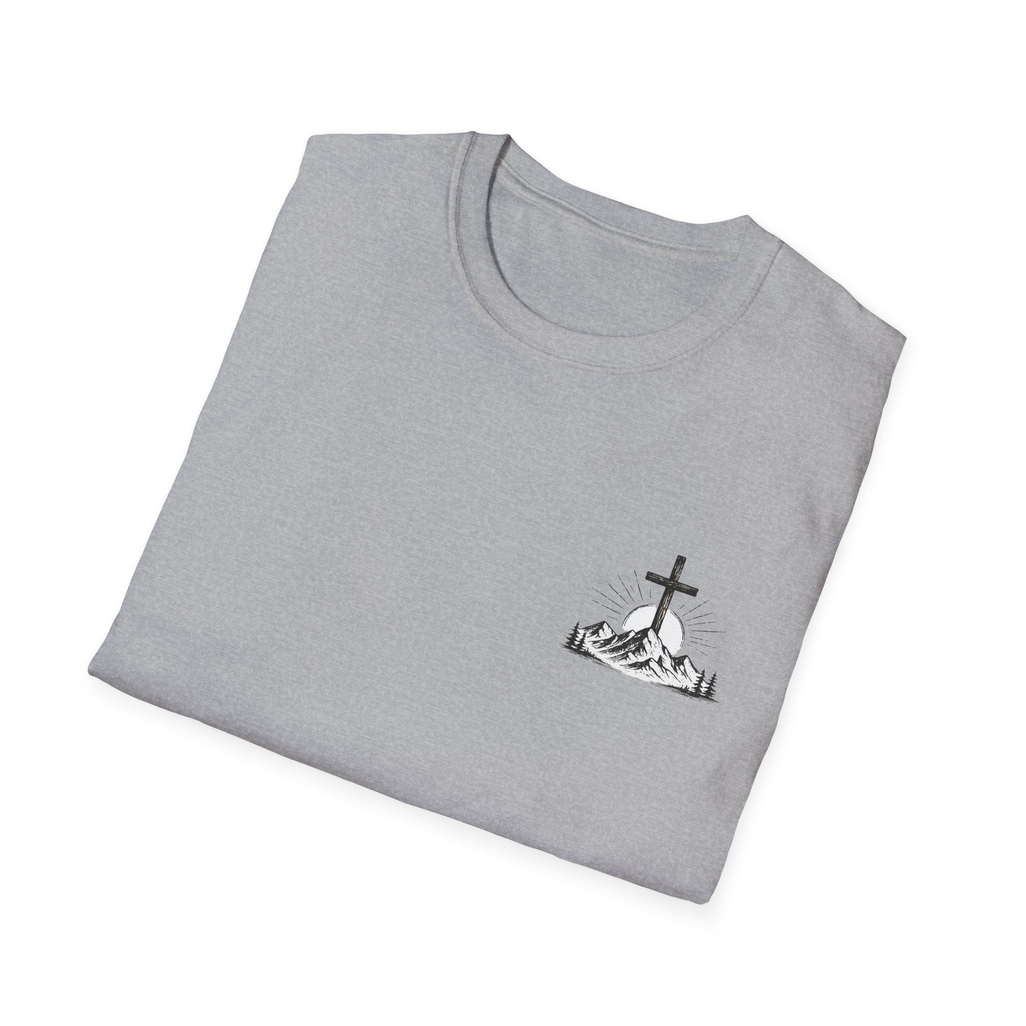 Christian Mountain Cross T-Shirt — Faith & Adventure Minimalist Design