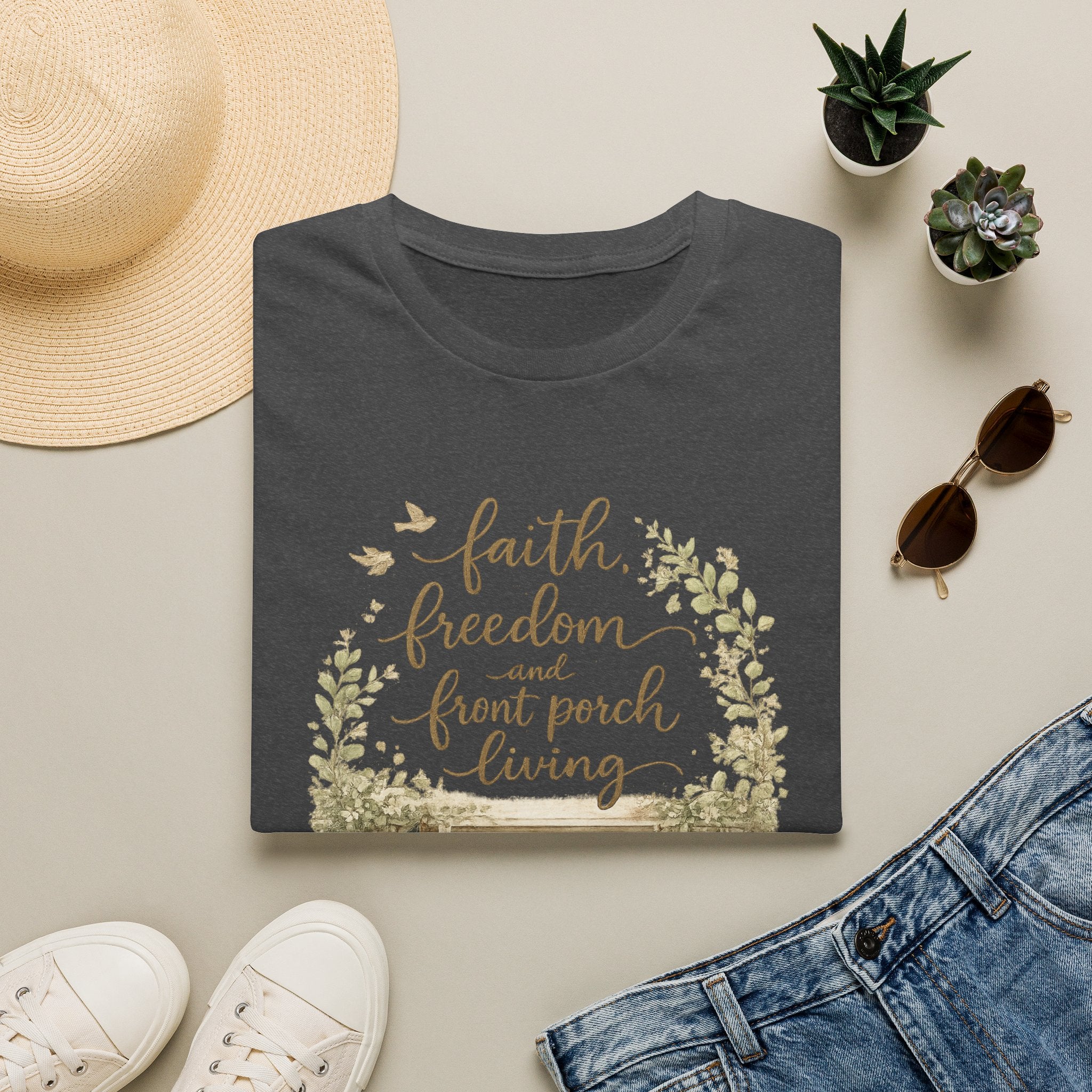 Faith, Freedom & Front Porch Living T-Shirt — Cozy Farmhouse Cottage Tee