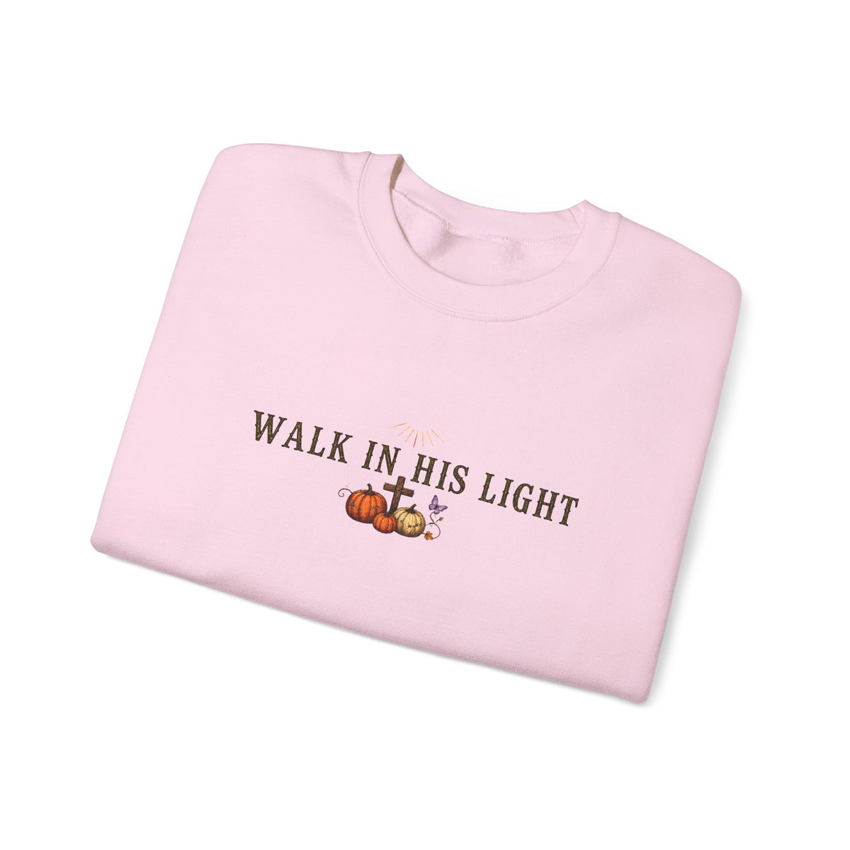Walk in His Light Crewneck Sweatshirt — Christian Lantern & Pumpkin Faith Pullover