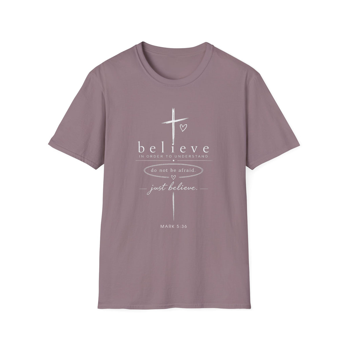 Believe Cross T-Shirt — Inspirational Christian Faith Tee ("believe")