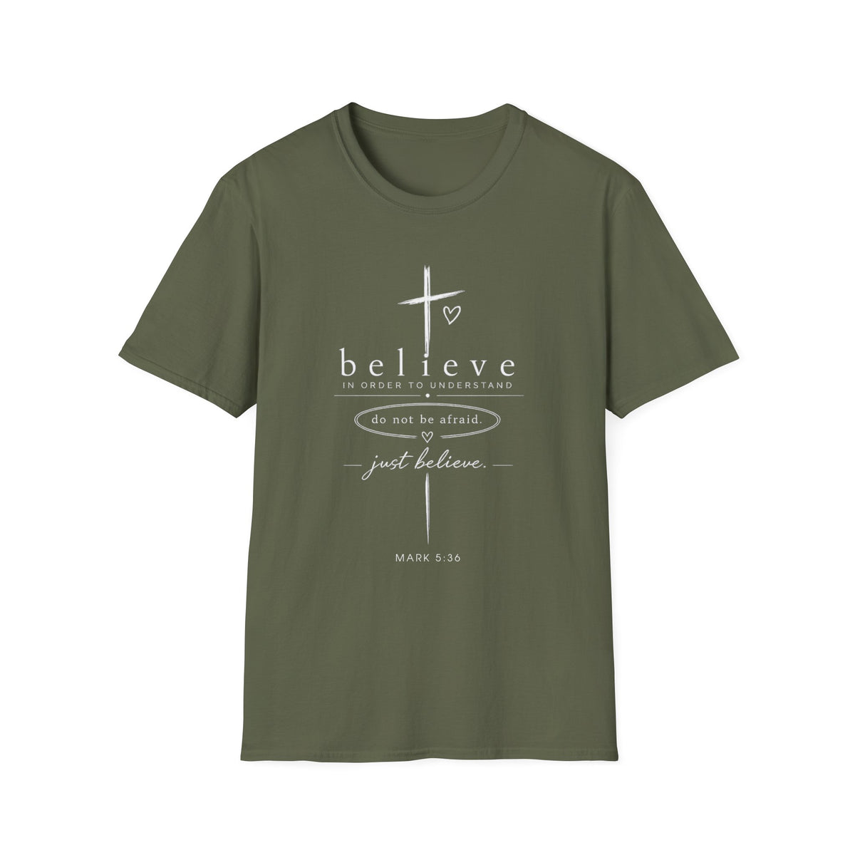 Believe Cross T-Shirt — Inspirational Christian Faith Tee ("believe")