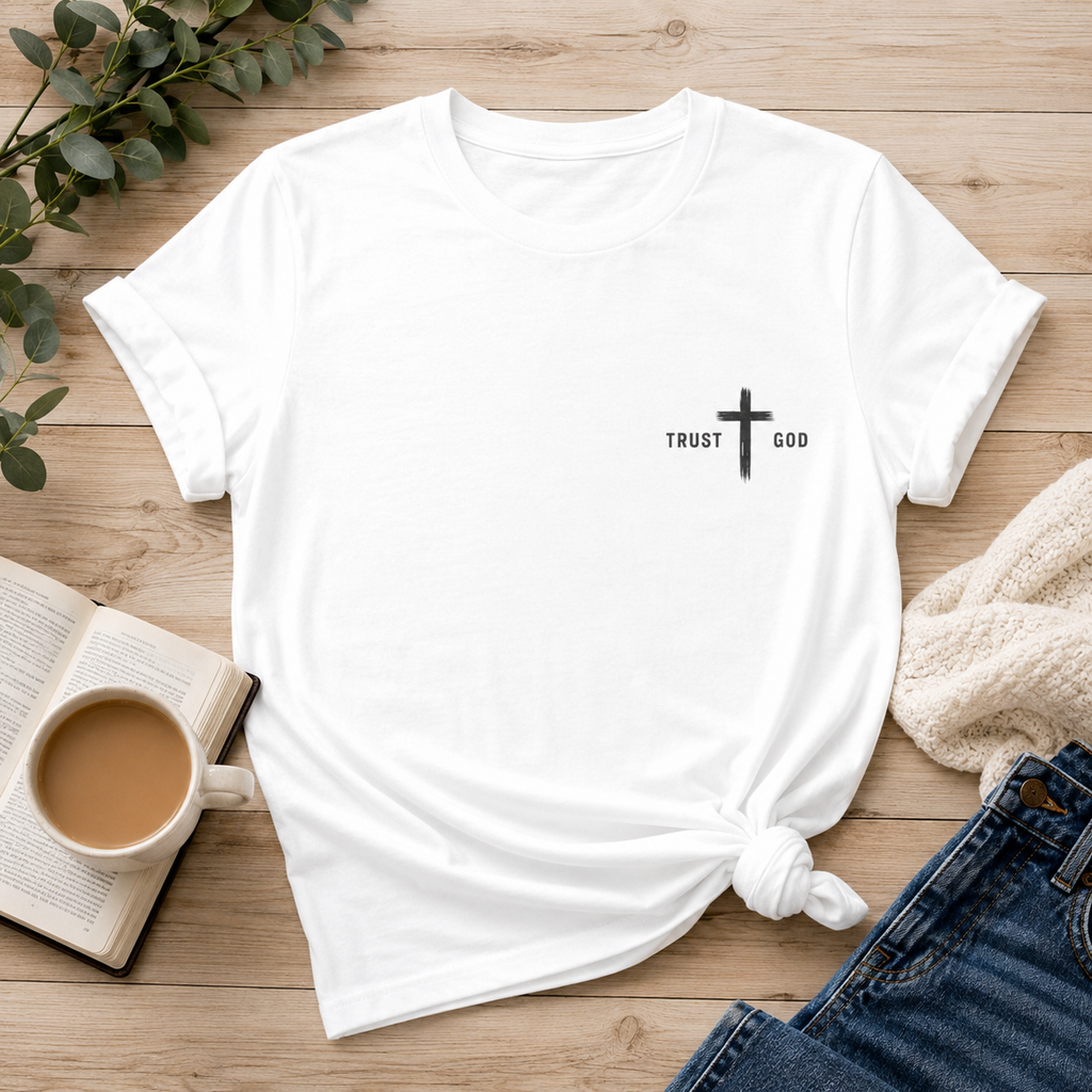 Trust God Cross T-Shirt — Minimal Christian Faith Tee