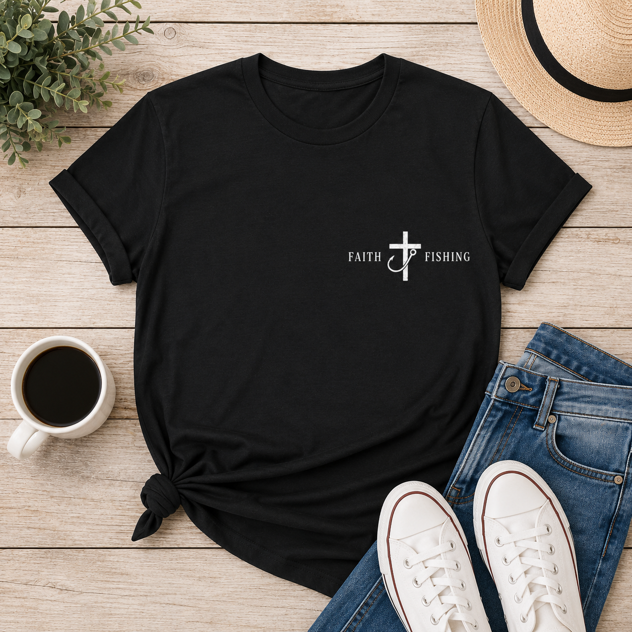 Faith & Fishing Cross T-Shirt — Christian Fishing Tee