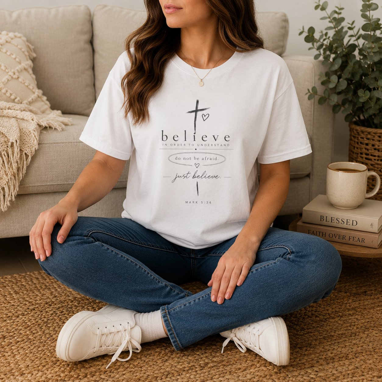 Believe Cross T‑Shirt — 'Believe in Order to Understand' Christian Faith Tee