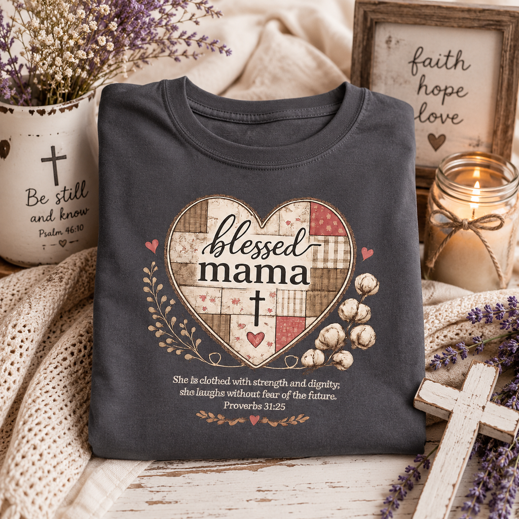Blessed Mama Heart Tee — Christian Mother's Day Shirt