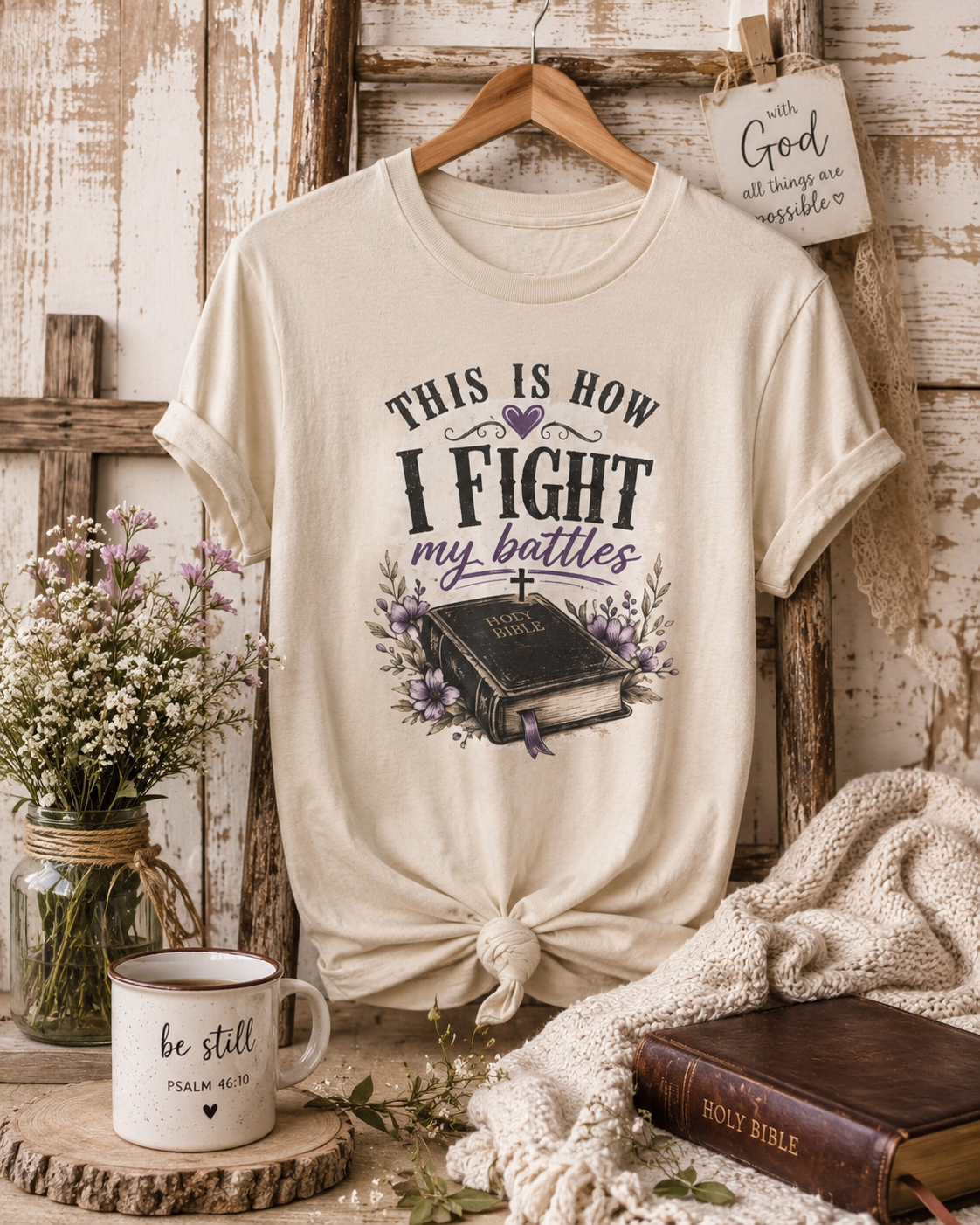Christian Bible T-Shirt - “This Is How I Fight My Battles” Inspirational Faith Tee
