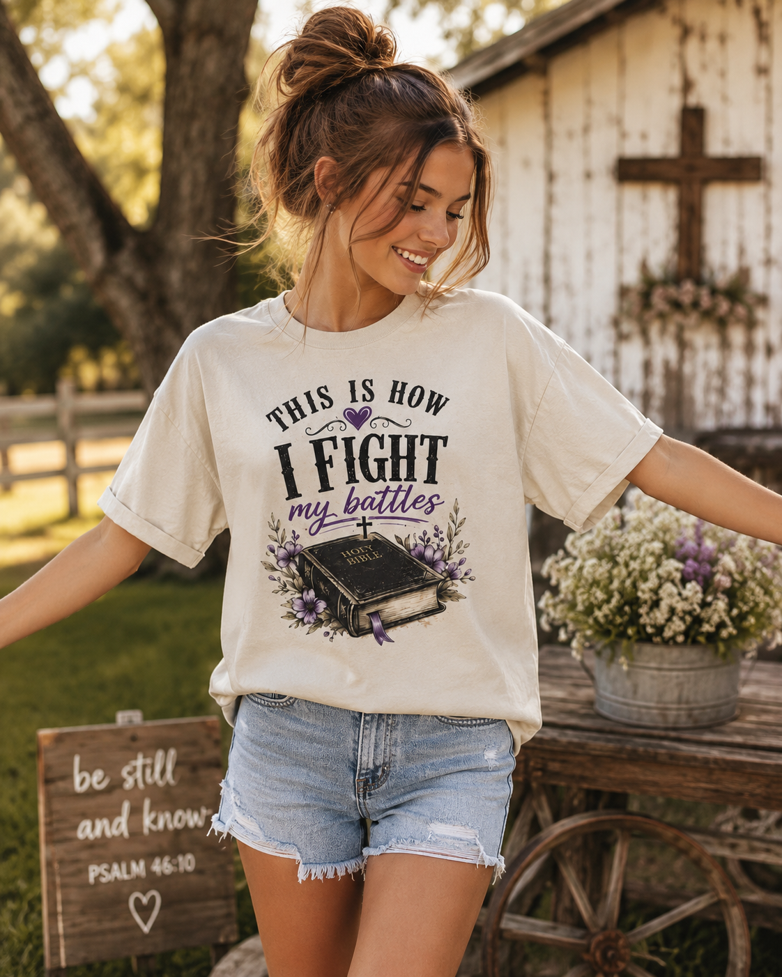 Christian Bible T-Shirt - “This Is How I Fight My Battles” Inspirational Faith Tee
