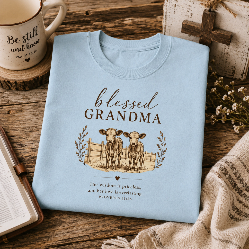 Blessed Grandma Tee – Farmhouse Cow Design, Mother's Day Gift