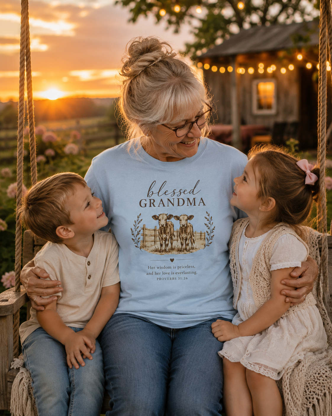 Blessed Grandma Tee – Farmhouse Cow Design, Mother's Day Gift
