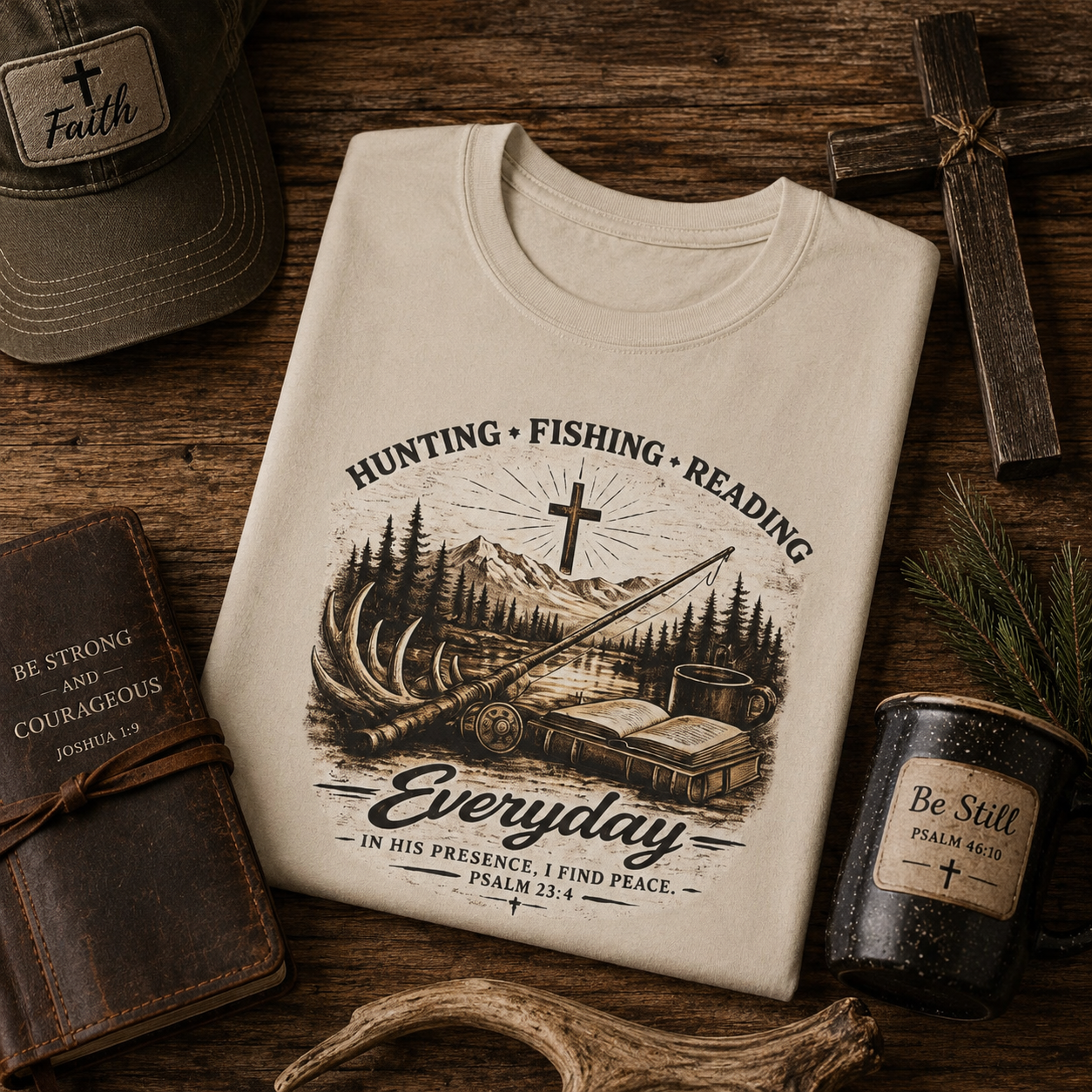 Everyday Hunting Fishing Reading T-Shirt — Christian Outdoorsman Graphic Tee