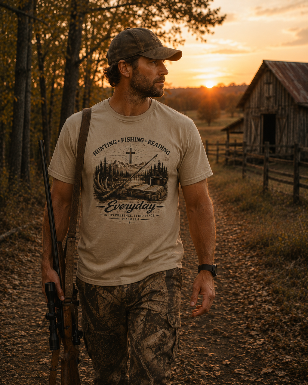 Everyday Hunting Fishing Reading T-Shirt — Christian Outdoorsman Graphic Tee