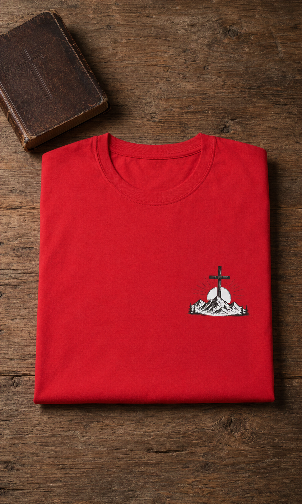 Christian Mountain Cross T-Shirt — Faith & Adventure Minimalist Design