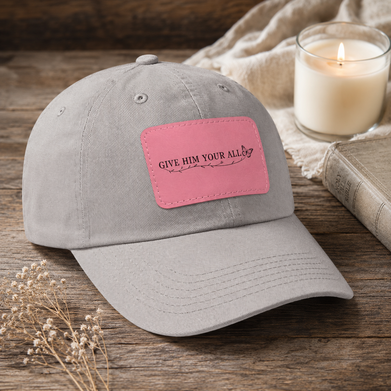 Leather Patch Dad Hat — “Give Him Your All” Embroidered Baseball Cap
