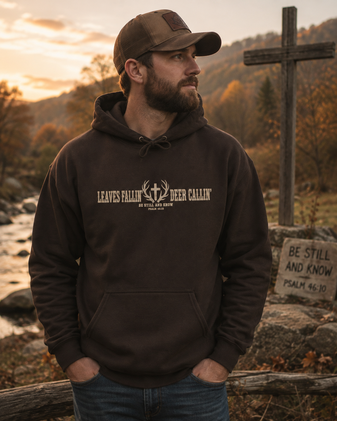 Leaves Fallin’, Deer Callin’ Hoodie — Rustic Christian Deer Hunting Hoodie