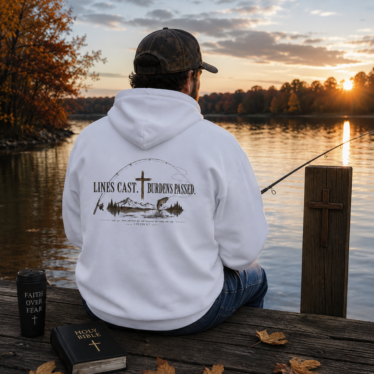 Fishing Hoodie – “Lines Cast, Burdens Passed” Outdoor Angler Pullover