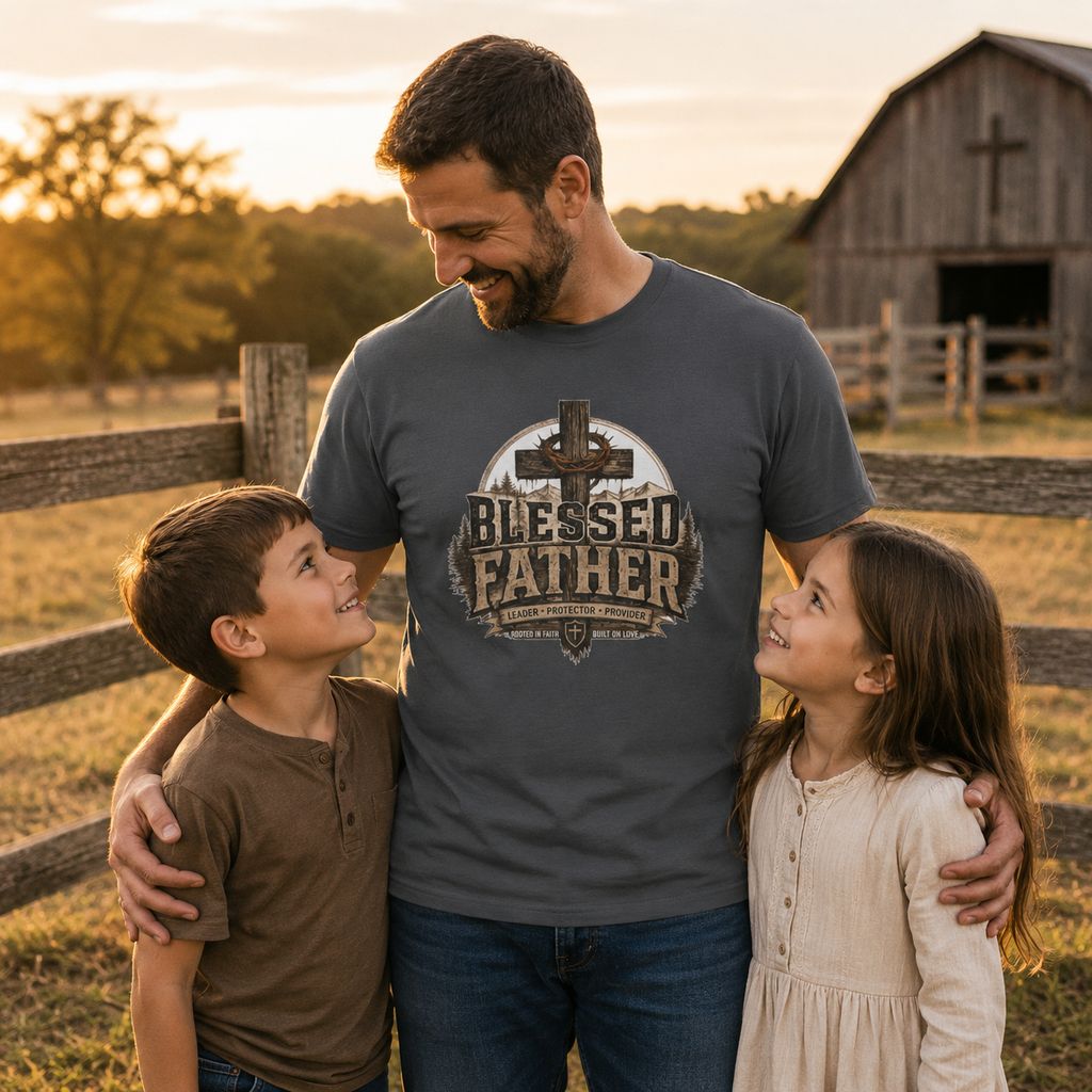Blessed Father T-Shirt — Rustic Christian Dad Tee (Father's Day Gift)