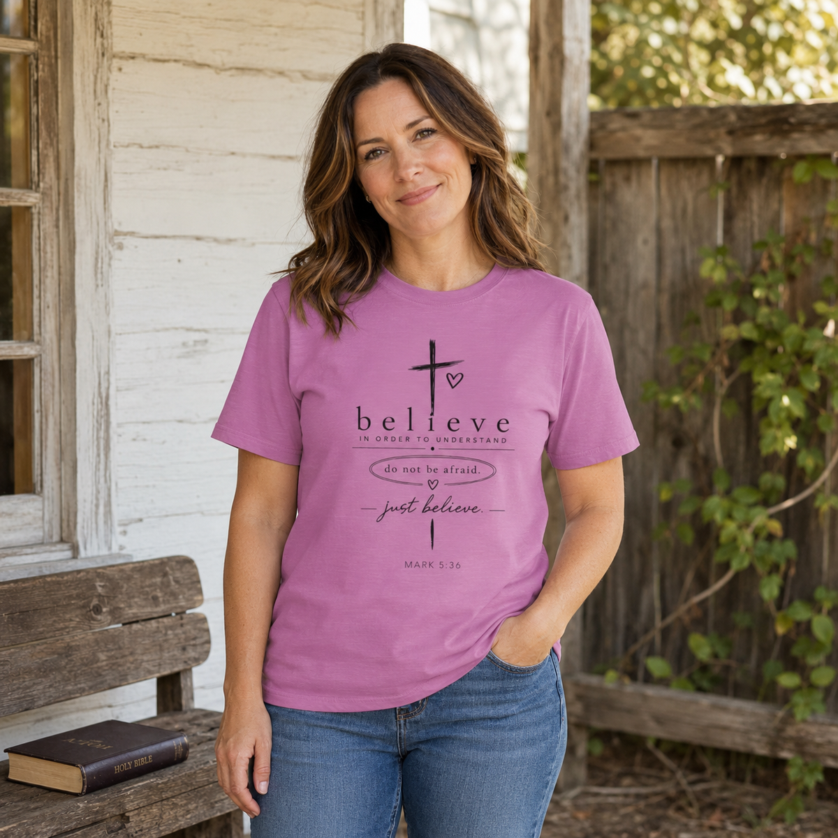 Believe Cross T‑Shirt — "Believe" Inspirational Christian Tee (Do Not Be Afraid)