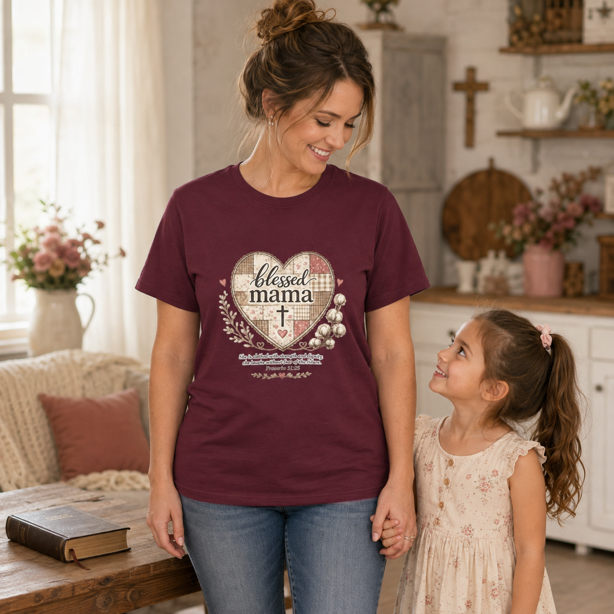 Blessed Mama Heart Tee – Christian Mother's Day Shirt