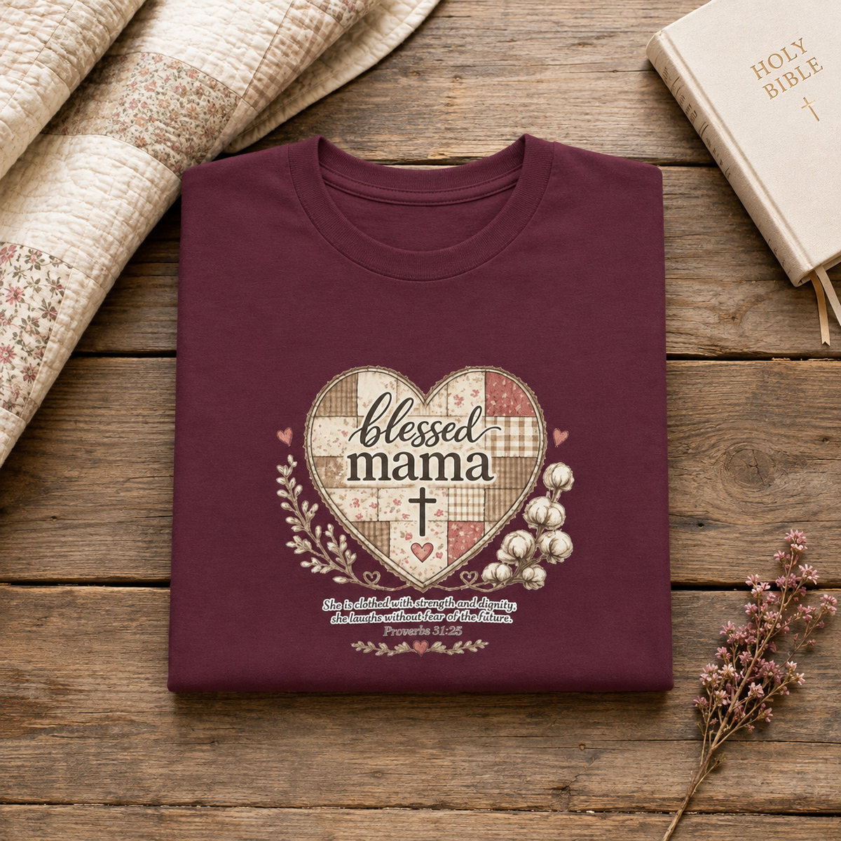 Blessed Mama Heart Tee – Christian Mother's Day Shirt