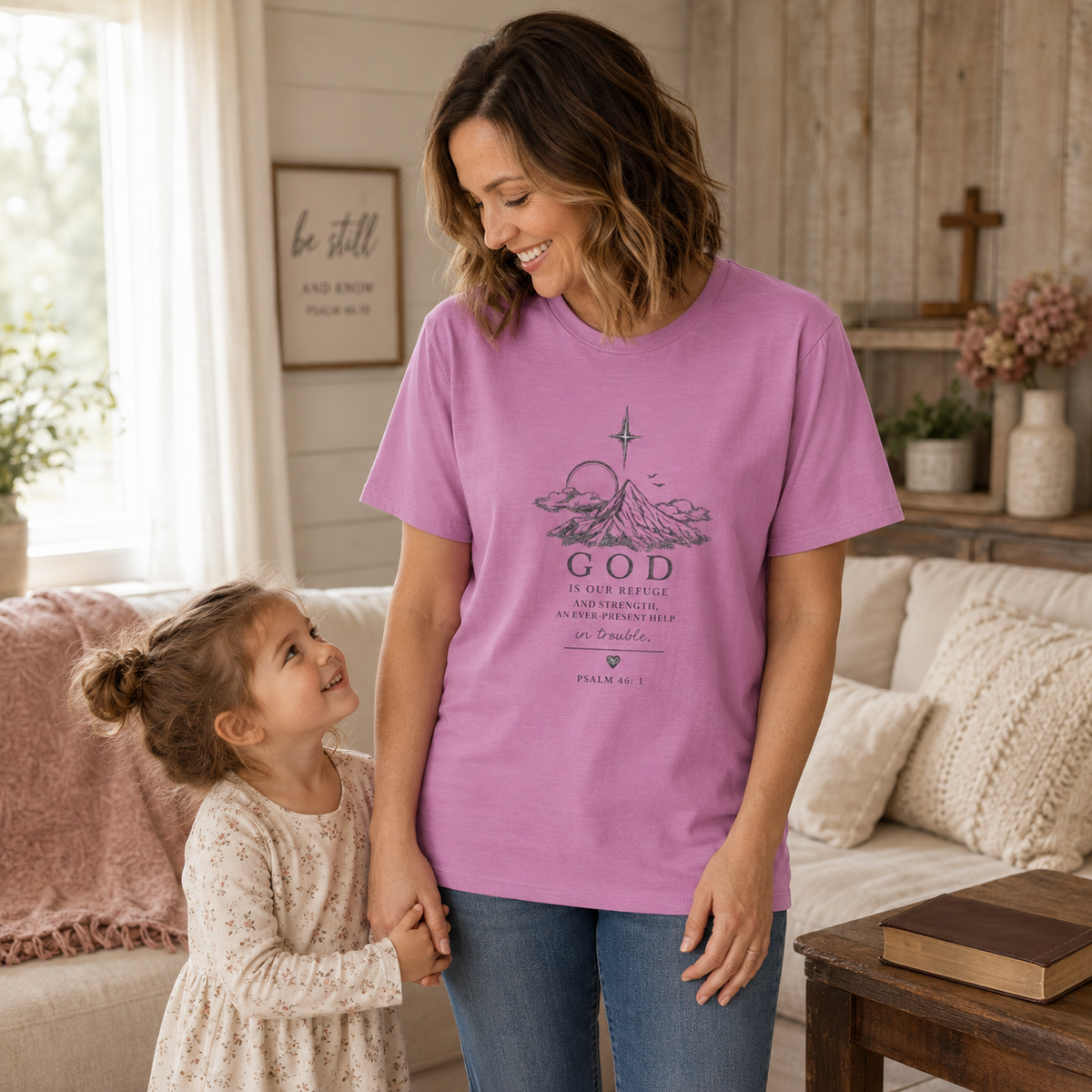 Faith Mountain T-Shirt — "God is Our Refuge" Inspirational Christian Tee