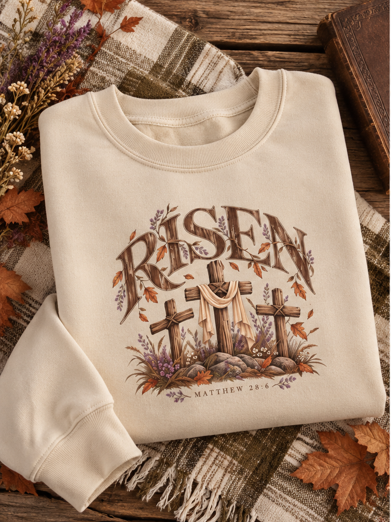 Risen Crewneck Sweatshirt — "Risen" Christian Fall Pullover