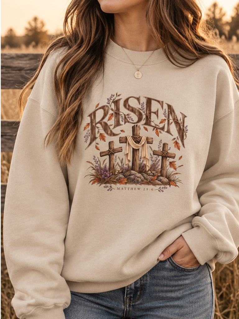 Risen Crewneck Sweatshirt — "Risen" Christian Fall Pullover