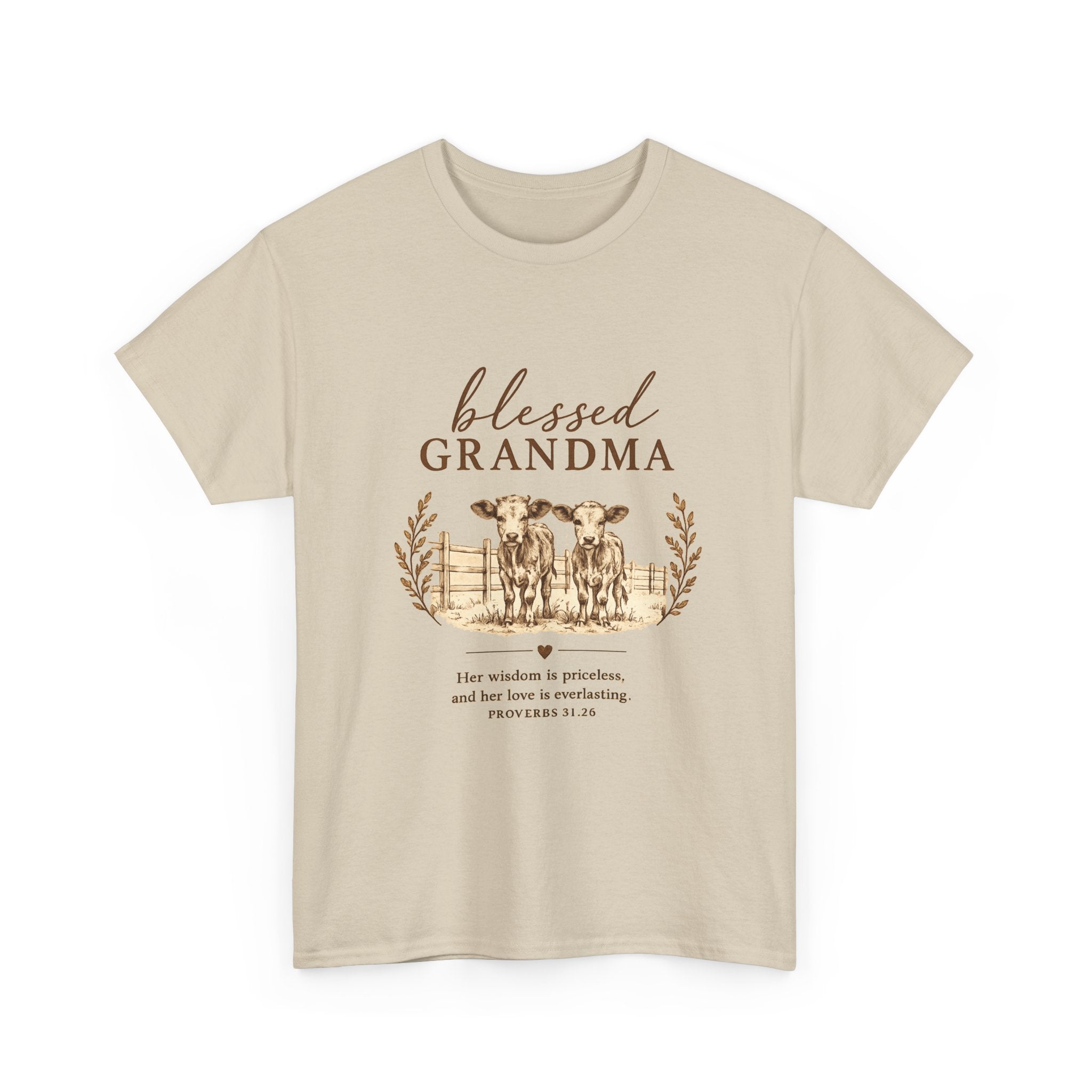 Blessed Grandma T-Shirt — Floral Cow Plaid Farmhouse Tee (Proverbs 31:28)