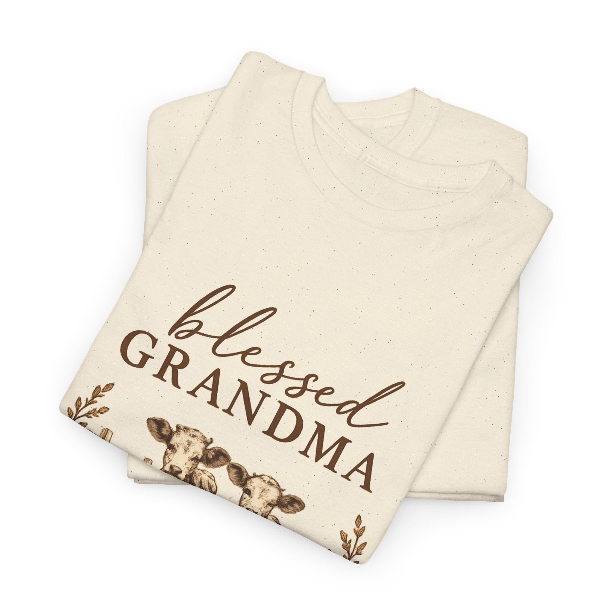Blessed Grandma T-Shirt — Floral Cow Plaid Farmhouse Tee (Proverbs 31:28)