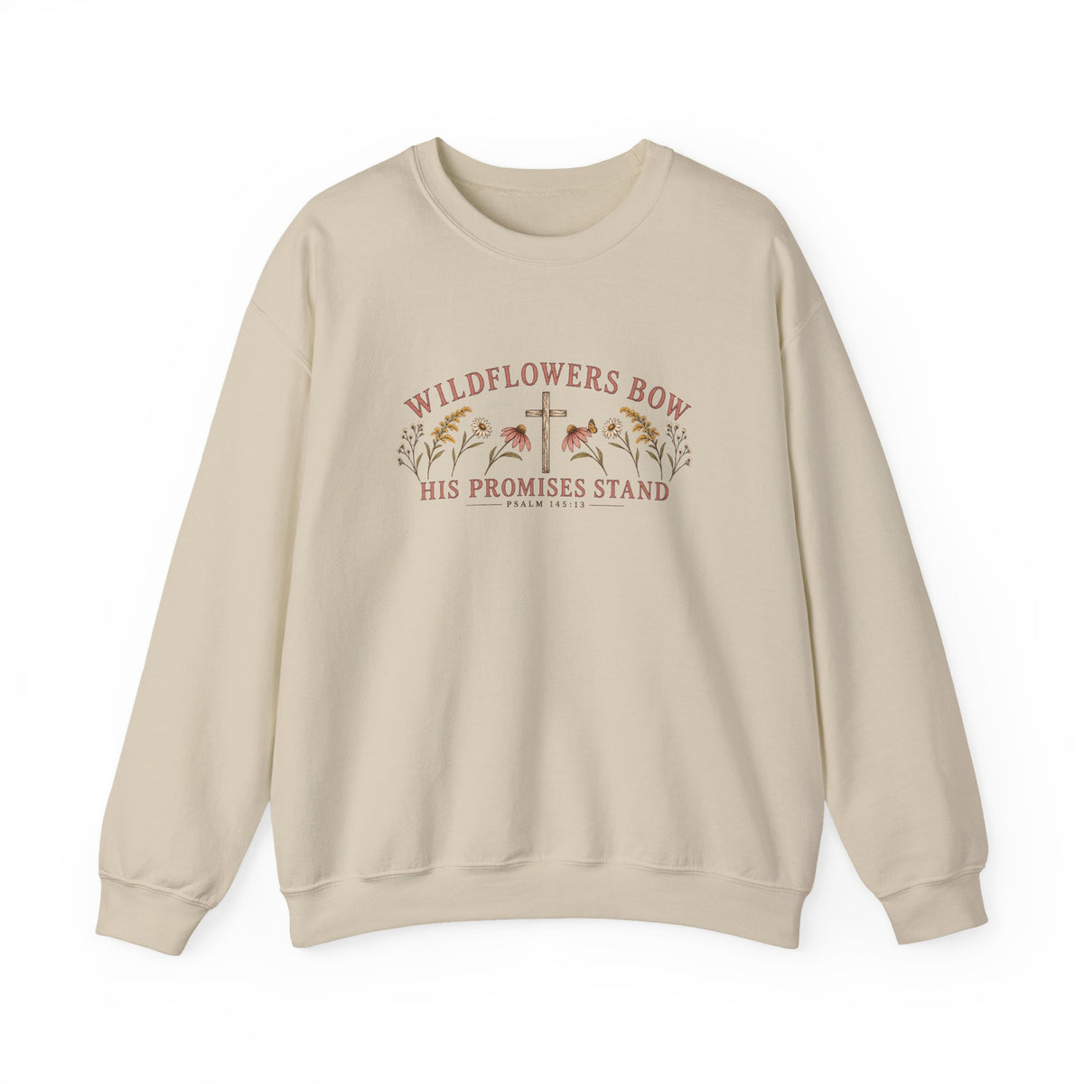 Wildflowers Bow Crewneck Sweatshirt — "His Promises Stand" Christian Floral Pullover