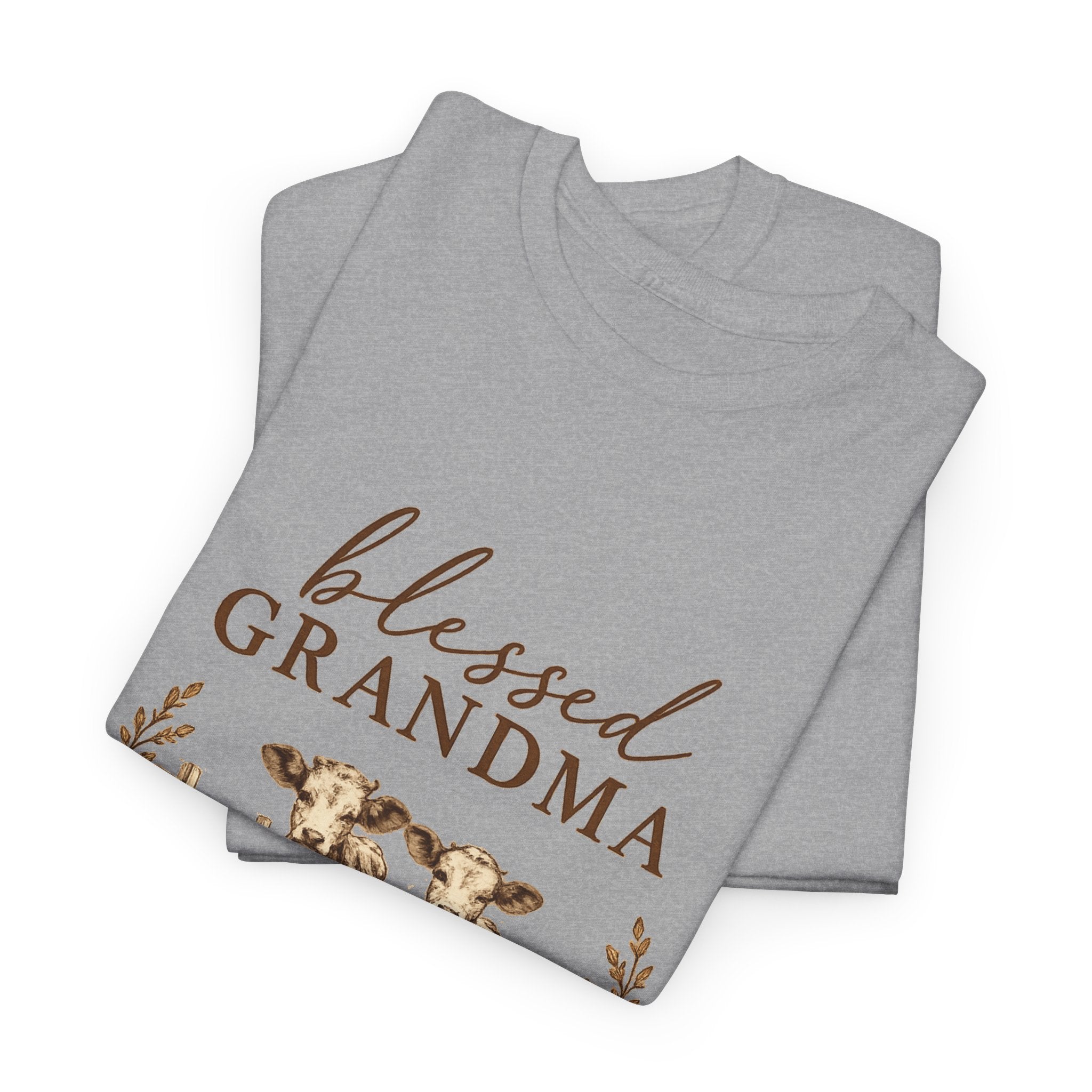 Blessed Grandma T-Shirt — Floral Cow Plaid Farmhouse Tee (Proverbs 31:28)