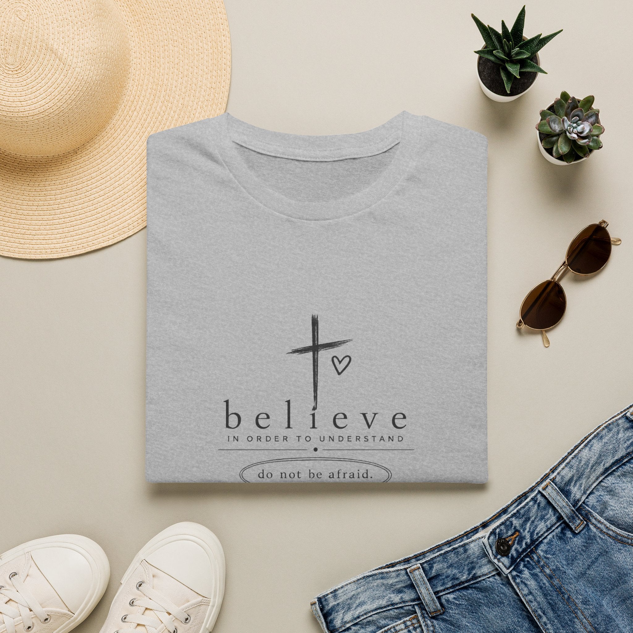 Believe Cross T‑Shirt — 'Believe in Order to Understand' Christian Faith Tee