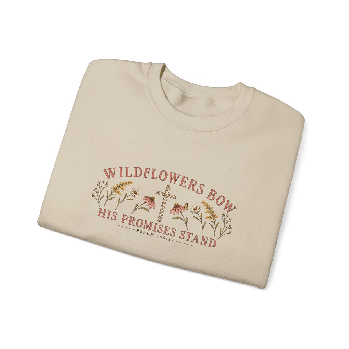 Wildflowers Bow Crewneck Sweatshirt — "His Promises Stand" Christian Floral Pullover
